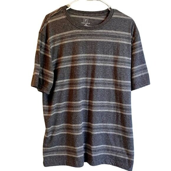George Large Mens Tee Shirt Grey Stripes - Picture 1 of 5